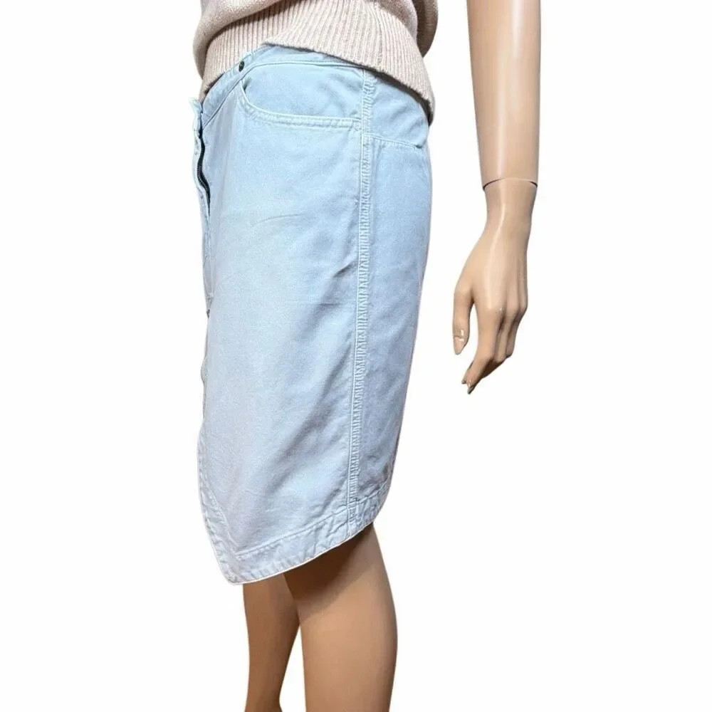 Fake London Genius Light Blue Cotton Zip Front Midi Skirt Vintage Style Boho Pun
